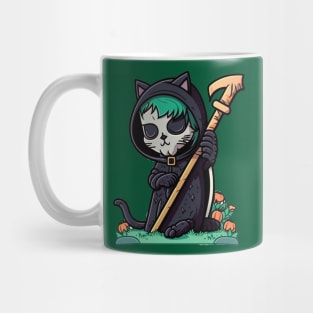 The Whiskered Reaper: A Feline of Death Mug